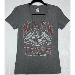 Austin Texas Live Music V-Neck T-Shirt Unisex Gray Size M Casual